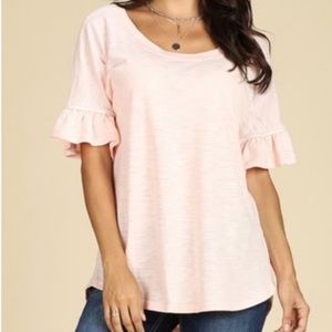 Suzanne Betro Pearl Accent Ruffle Sleeve Tunic